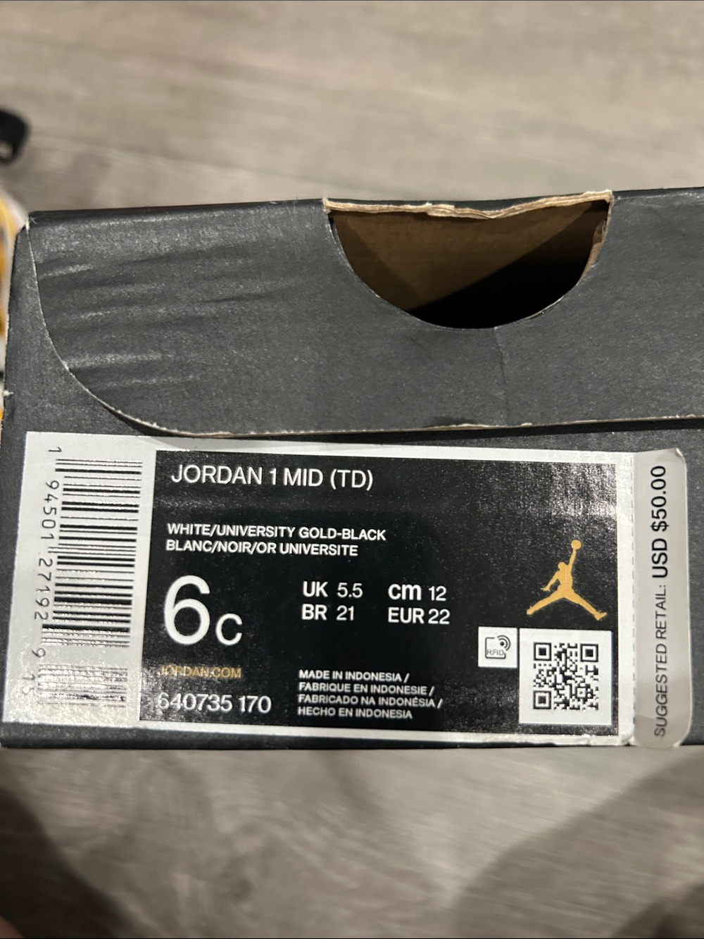 Jordan 1 mid toddler white university gold-black - Picture 2 of 3